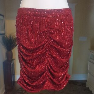 Kori Red Bubble Skirt Knee-Length Sequin Cocktail